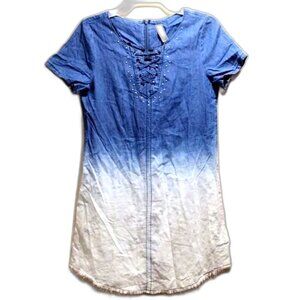 Justice Girls Ombré Chambray Lace-Up Dress – Size 12 – Short Sleeve Denim Look